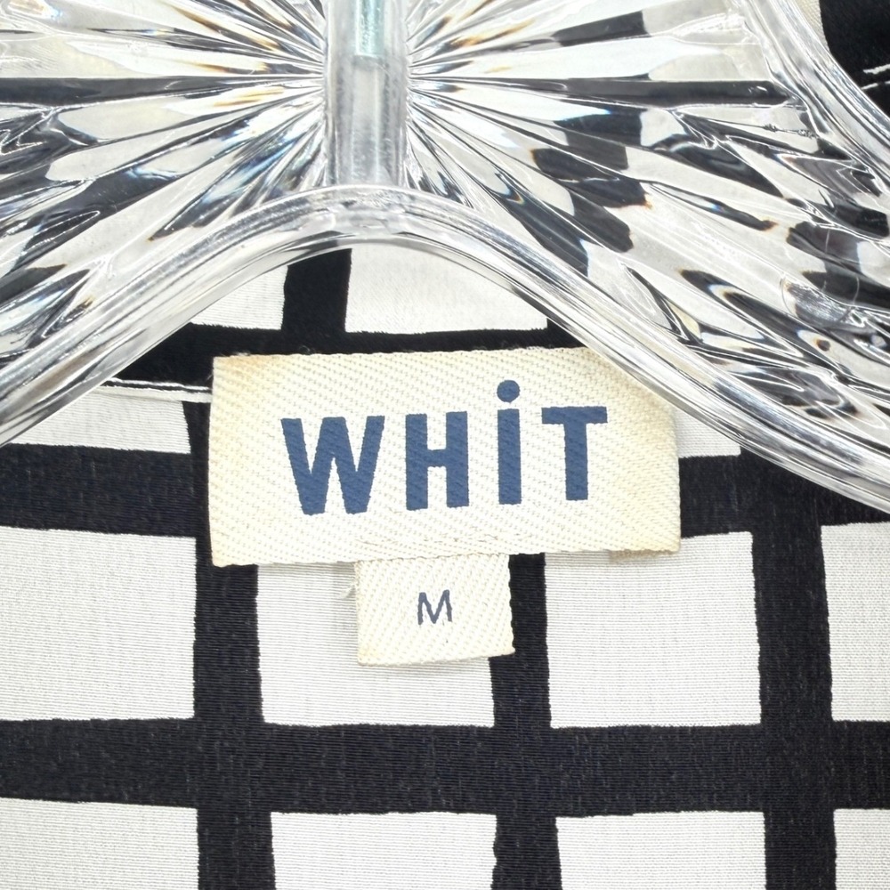 WHIT Sutton Shirt Dress Silk Black White Grid Print Maxi Short Sleeve Size M - Picture 3 of 16